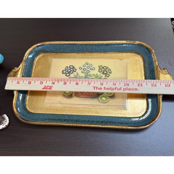 Vietri Made‎ In Italy Wood Lacquer Gold Botanical Florentine Tray - Picture 8 of 10